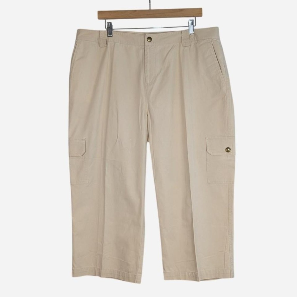 Lauren Ralph Lauren Cream Cotton Cargo Capri Pants Plus Size 16W